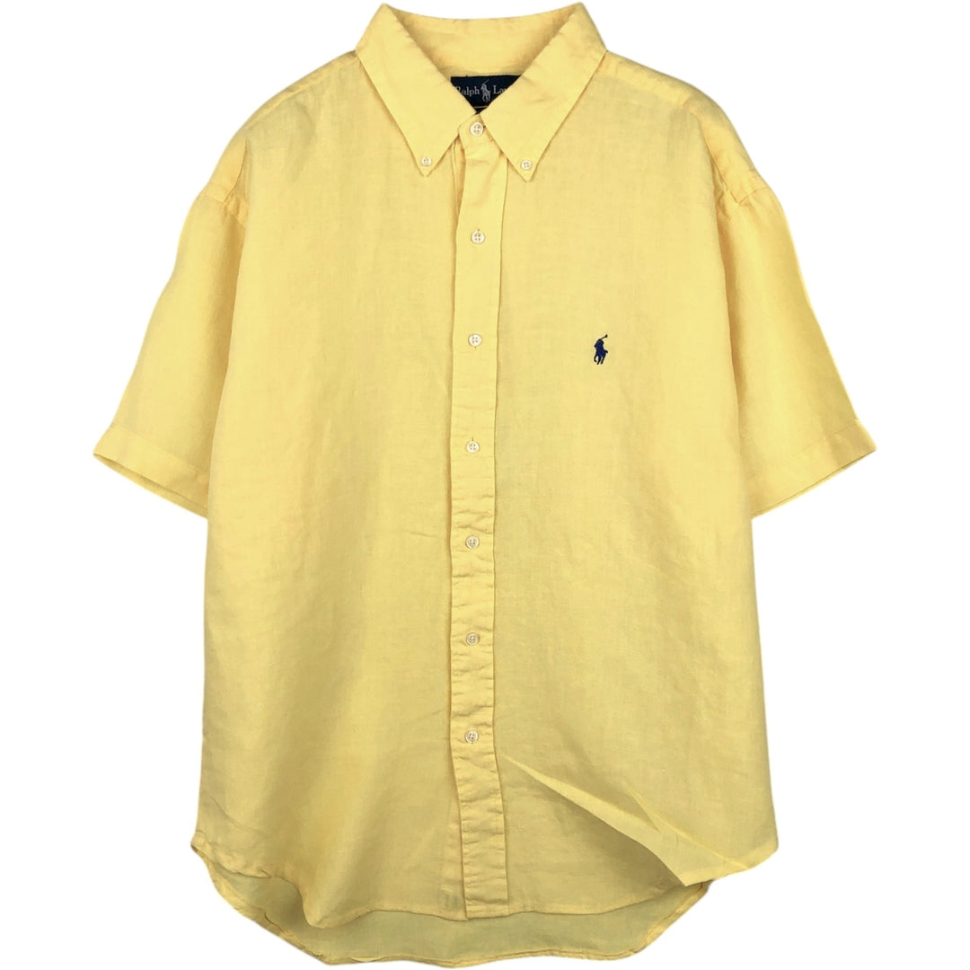 Ralph Lauren Classic Fit Short Sleeve Linen Button Down Shirt Men's XL linen yellow type Vintage Second Hand