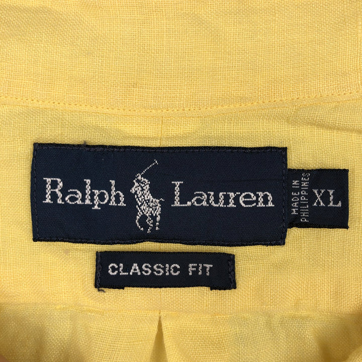 Ralph Lauren Classic Fit Short Sleeve Linen Button Down Shirt Men's XL linen yellow type Vintage Second Hand