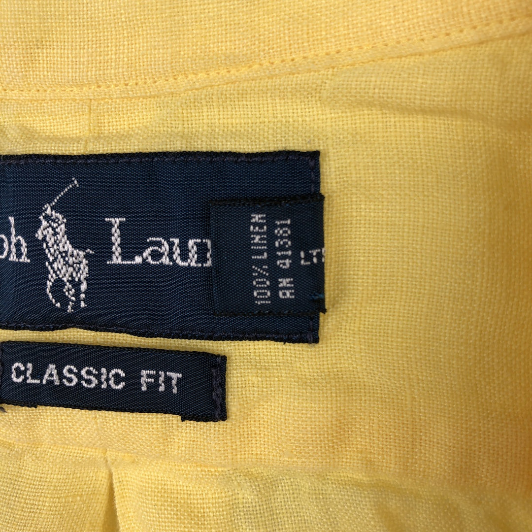 Ralph Lauren Classic Fit Short Sleeve Linen Button Down Shirt Men's XL linen yellow type Vintage Second Hand