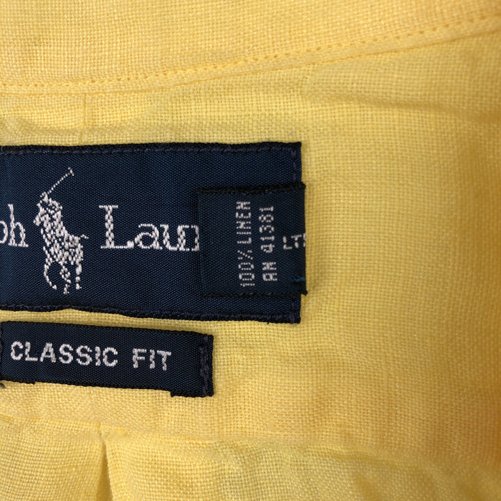 Ralph Lauren Classic Fit Short Sleeve Linen Button Down Shirt Men's XL linen yellow type Vintage Second Hand