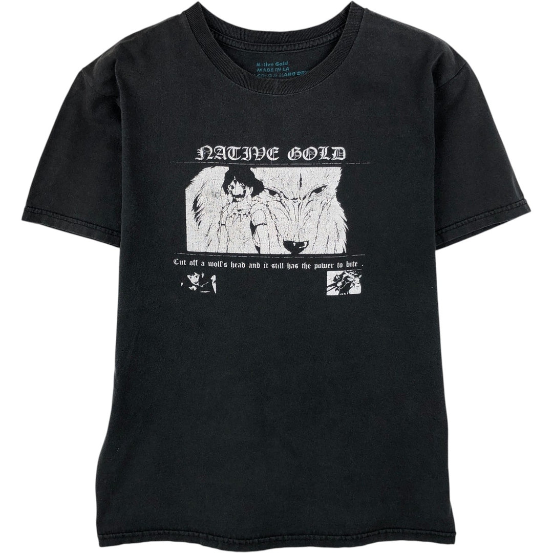 Native Gold Princess Mononoke Movie T-Shirt, Made in USA, Women's Size S (approx.) unclear black type Vintage Second Hand