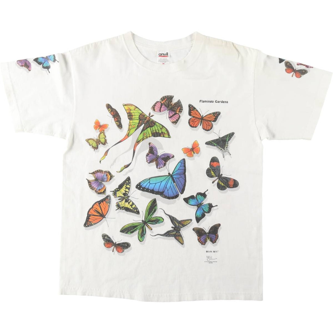 2000'S Anvil Butterfly Pattern Animal T-Shirt, Women's Size M cotton white type Vintage Second Hand