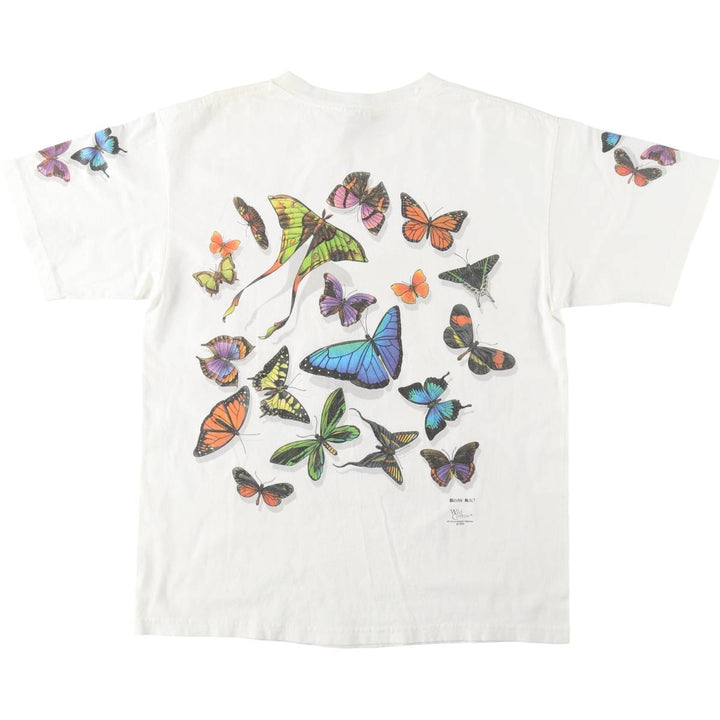 2000'S Anvil Butterfly Pattern Animal T-Shirt, Women's Size M cotton white type Vintage Second Hand