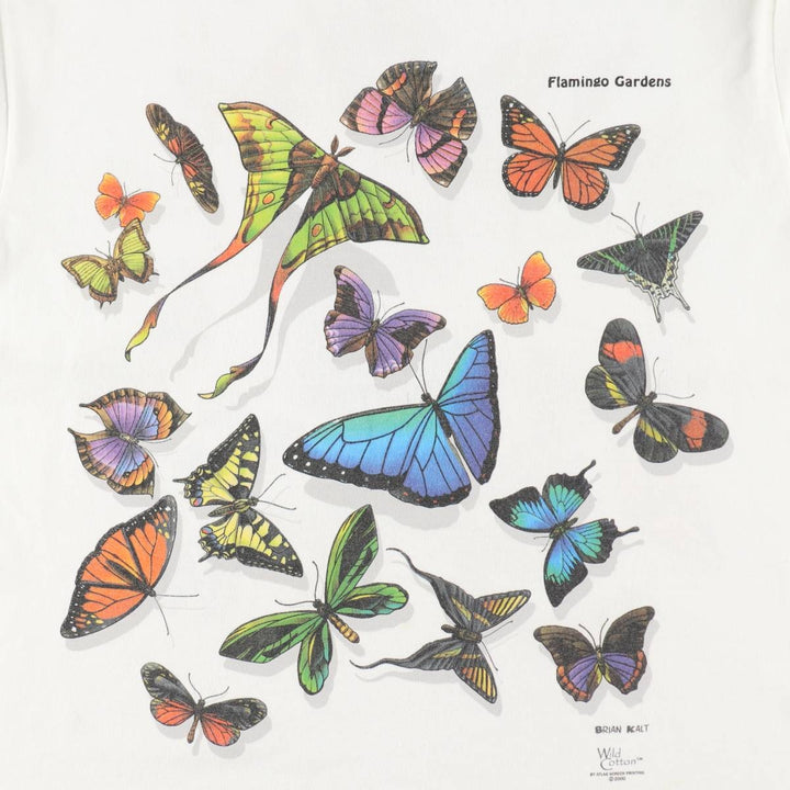 2000'S Anvil Butterfly Pattern Animal T-Shirt, Women's Size M cotton white type Vintage Second Hand