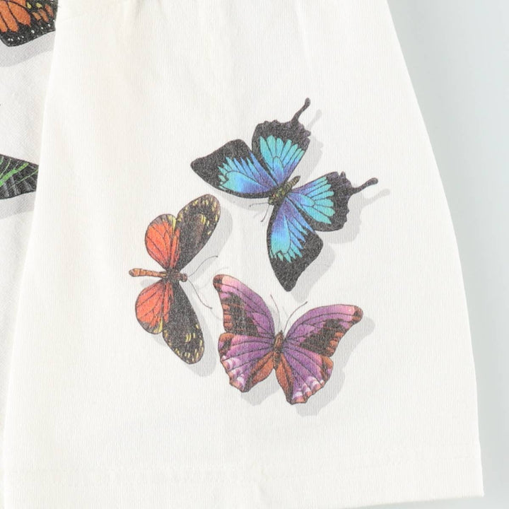 2000'S Anvil Butterfly Pattern Animal T-Shirt, Women's Size M cotton white type Vintage Second Hand