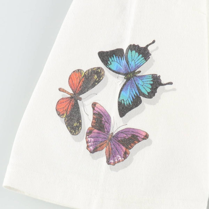 2000'S Anvil Butterfly Pattern Animal T-Shirt, Women's Size M cotton white type Vintage Second Hand