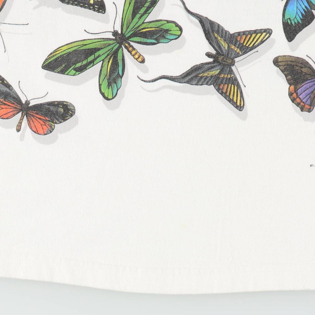 2000'S Anvil Butterfly Pattern Animal T-Shirt, Women's Size M cotton white type Vintage Second Hand