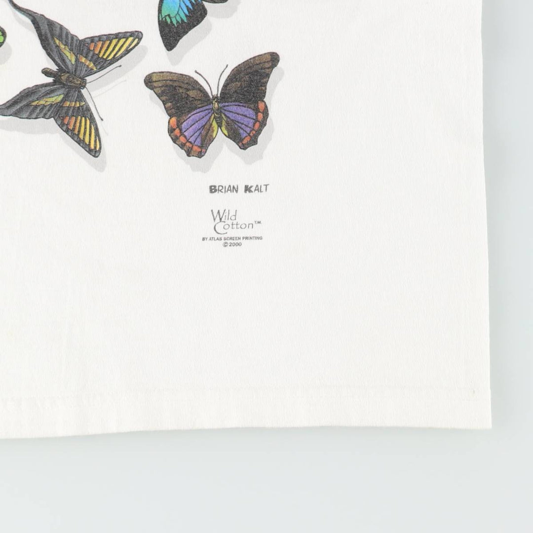 2000'S Anvil Butterfly Pattern Animal T-Shirt, Women's Size M cotton white type Vintage Second Hand