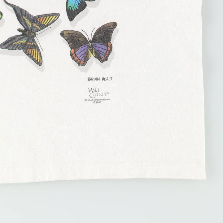2000'S Anvil Butterfly Pattern Animal T-Shirt, Women's Size M cotton white type Vintage Second Hand