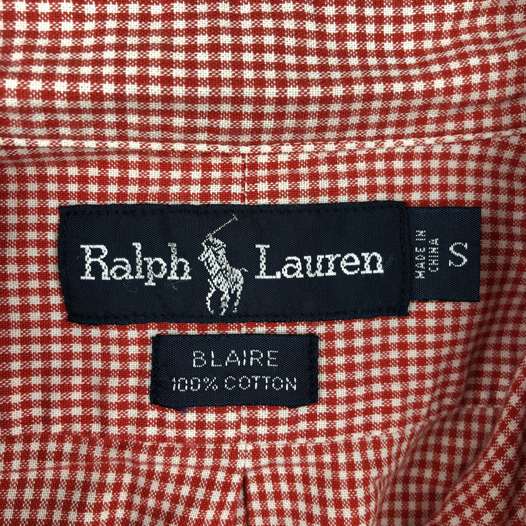 Ralph Lauren BLAIRE Gingham Check Short-Sleeve Button-Down Check Shirt, Men's Size S (approx.) cotton red type Vintage Second Hand