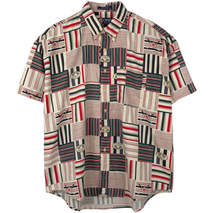 Ralph Lauren CHAPS Chaps, all-over print, short-sleeved button-down shirt, men's size XL cotton ivory Vintage Second Hand