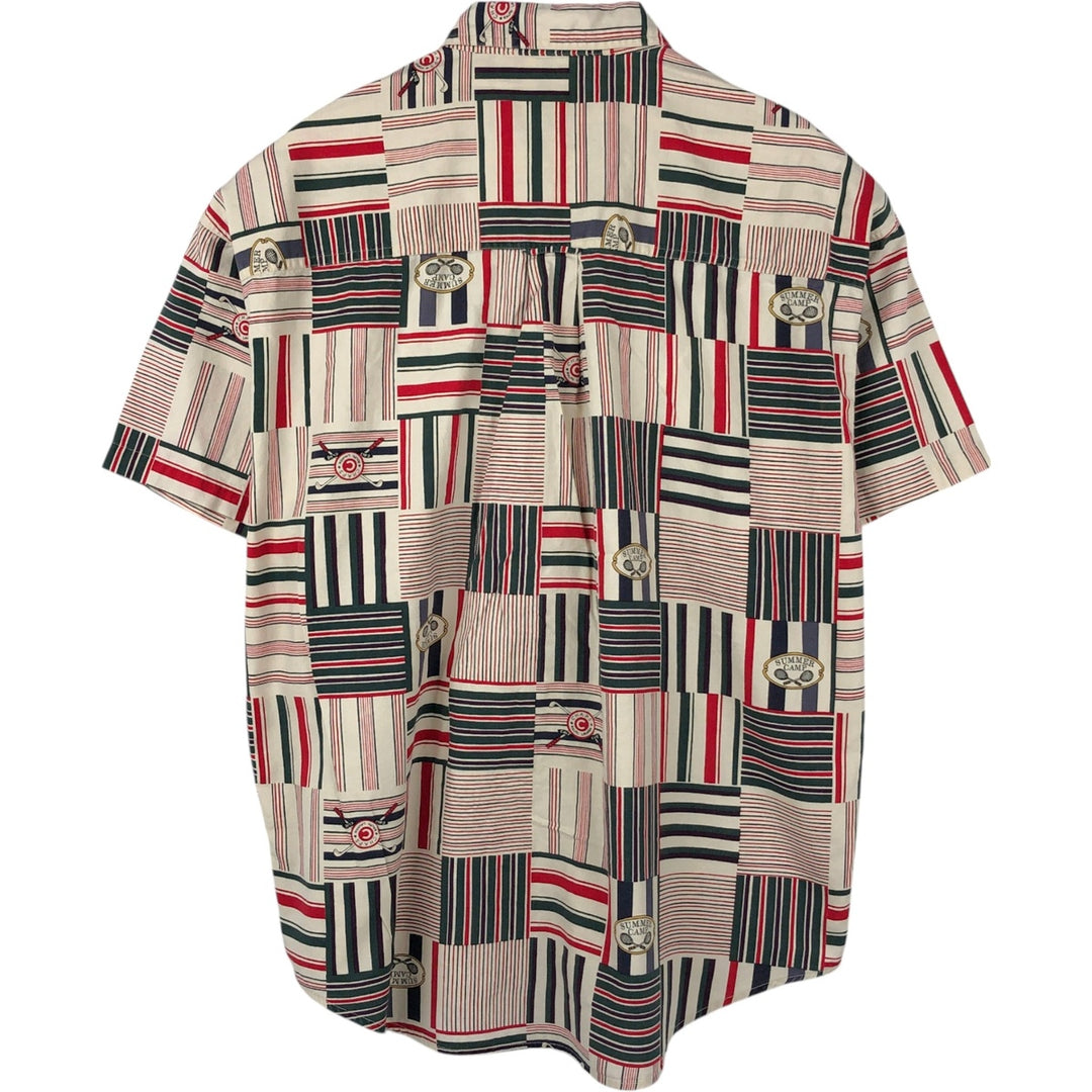 Ralph Lauren CHAPS Chaps, all-over print, short-sleeved button-down shirt, men's size XL cotton ivory Vintage Second Hand