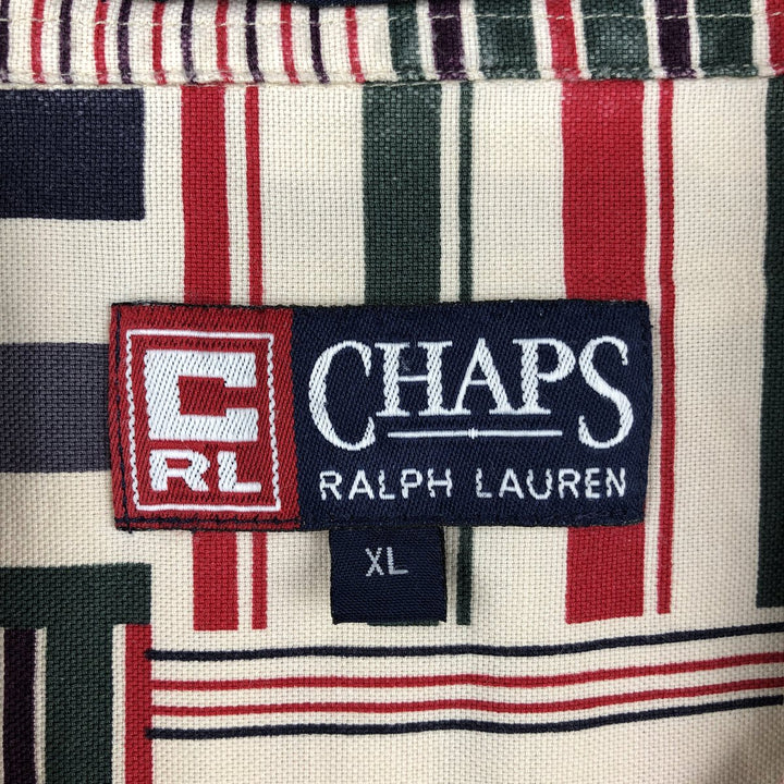 Ralph Lauren CHAPS Chaps, all-over print, short-sleeved button-down shirt, men's size XL cotton ivory Vintage Second Hand