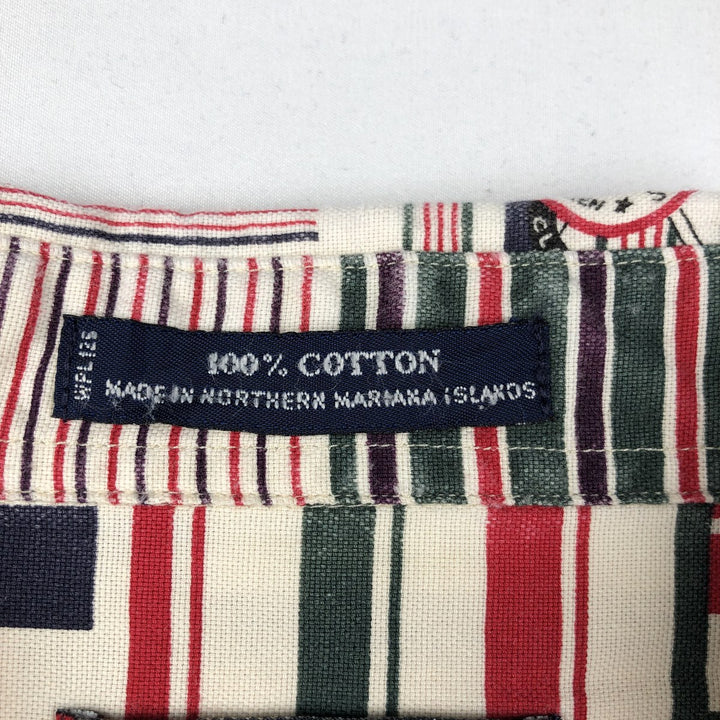 Ralph Lauren CHAPS Chaps, all-over print, short-sleeved button-down shirt, men's size XL cotton ivory Vintage Second Hand