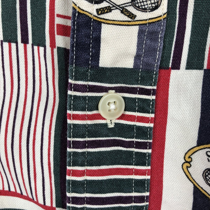Ralph Lauren CHAPS Chaps, all-over print, short-sleeved button-down shirt, men's size XL cotton ivory Vintage Second Hand