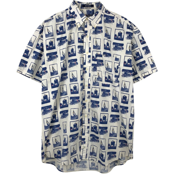 Ralph Lauren CHAPS all-over print short-sleeved button-down shirt, men's size L cotton white type Vintage Second Hand