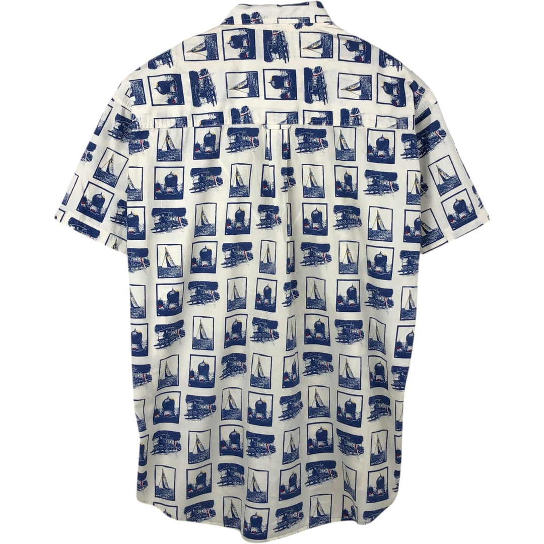 Ralph Lauren CHAPS all-over print short-sleeved button-down shirt, men's size L cotton white type Vintage Second Hand
