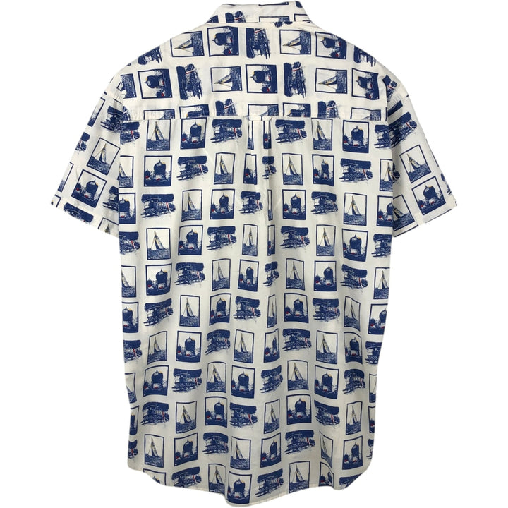 Ralph Lauren CHAPS all-over print short-sleeved button-down shirt, men's size L cotton white type Vintage Second Hand