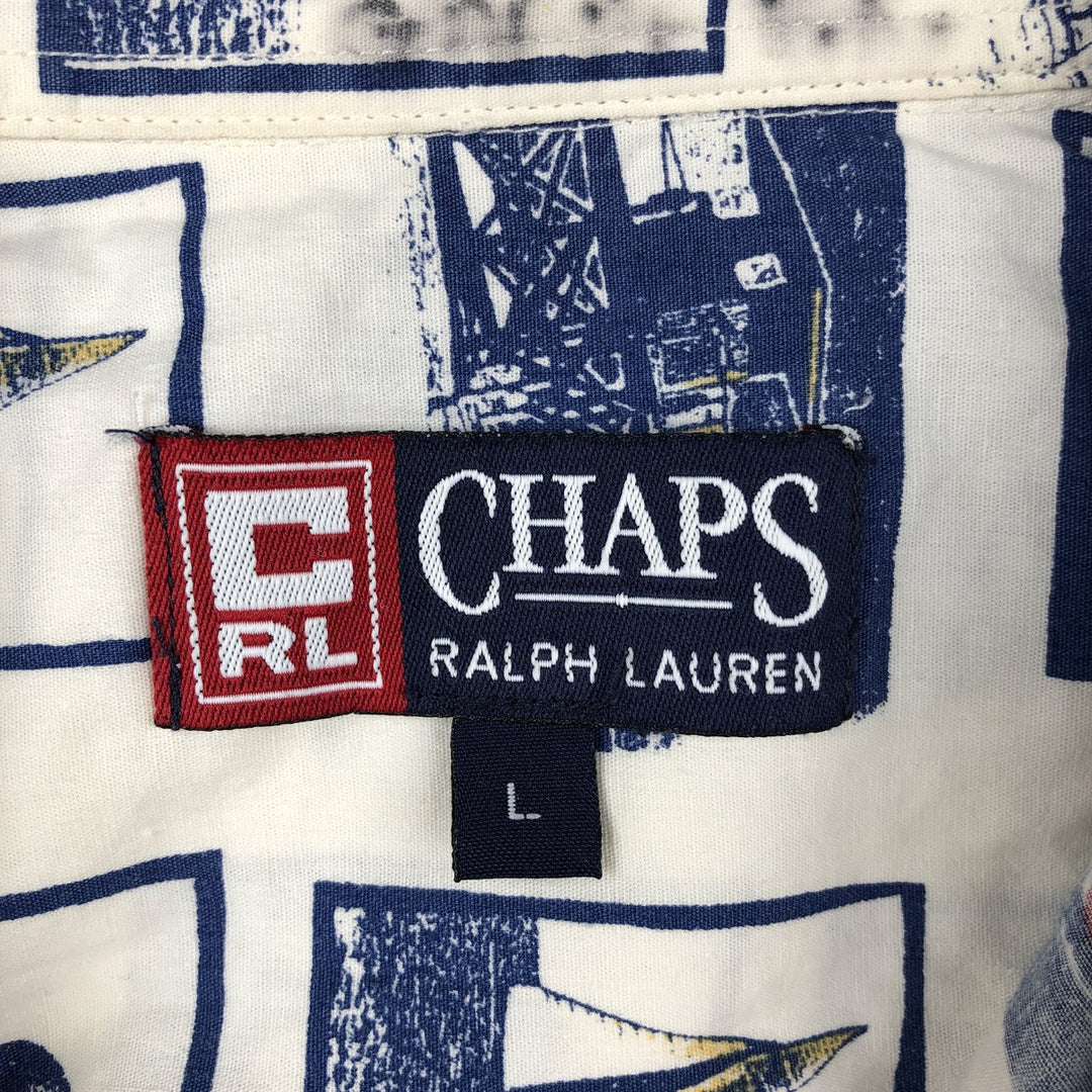 Ralph Lauren CHAPS all-over print short-sleeved button-down shirt, men's size L cotton white type Vintage Second Hand