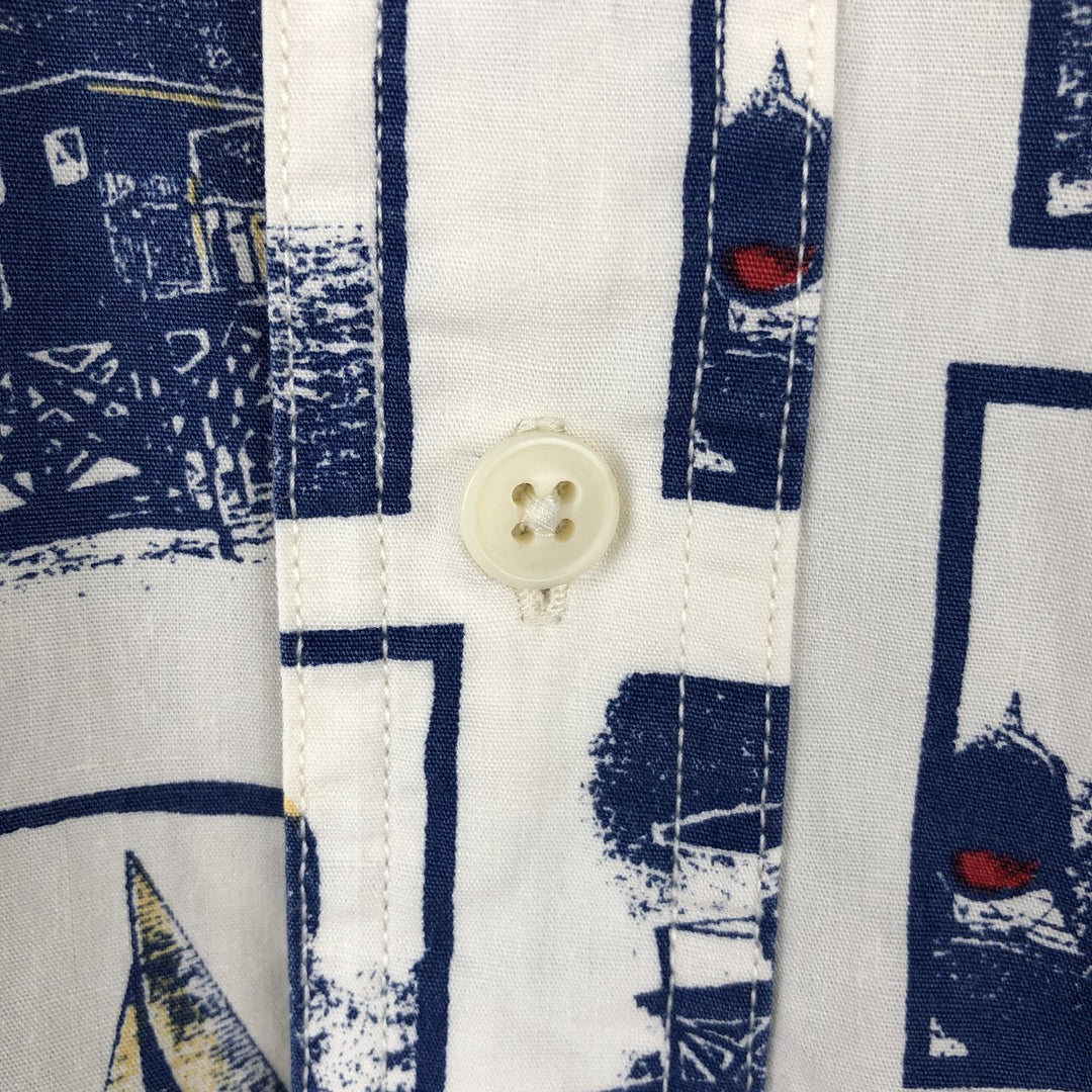 Ralph Lauren CHAPS all-over print short-sleeved button-down shirt, men's size L cotton white type Vintage Second Hand