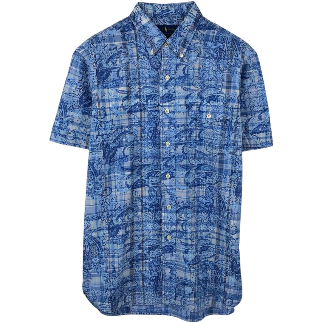 Ralph Lauren SLIM FIT all-over paisley pattern short-sleeved button-down check shirt, men's size M (approx.) unclear blue type Vintage Second Hand