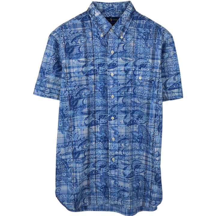Ralph Lauren SLIM FIT all-over paisley pattern short-sleeved button-down check shirt, men's size M (approx.) unclear blue type Vintage Second Hand