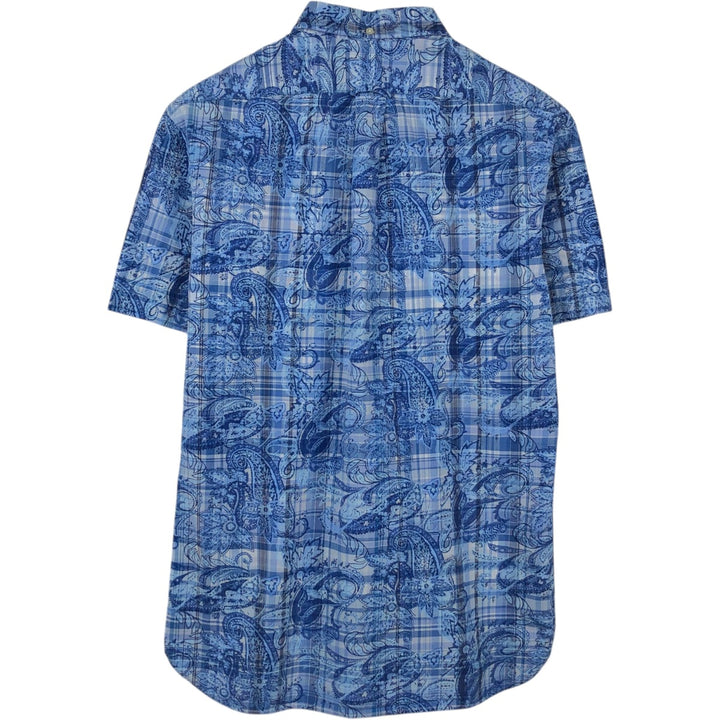 Ralph Lauren SLIM FIT all-over paisley pattern short-sleeved button-down check shirt, men's size M (approx.) unclear blue type Vintage Second Hand