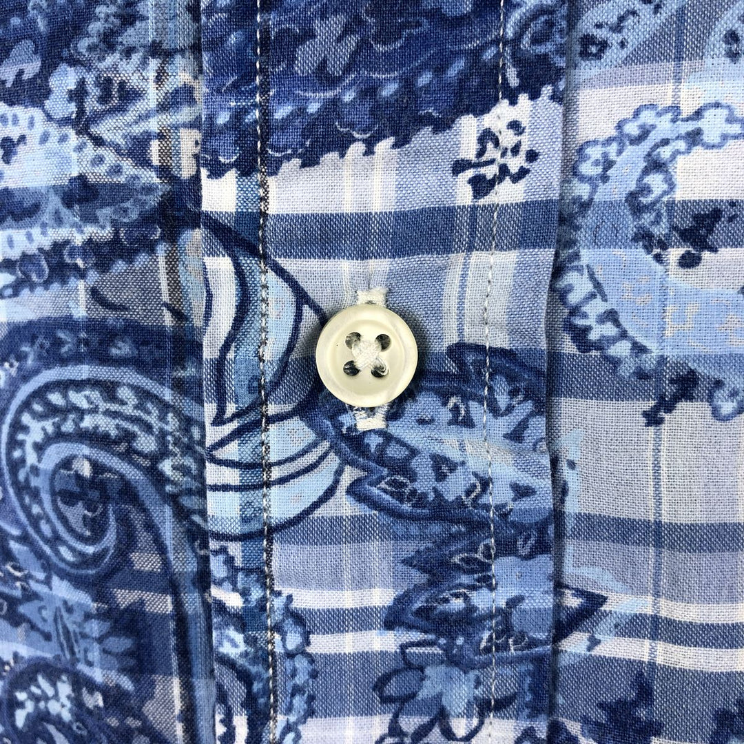Ralph Lauren SLIM FIT all-over paisley pattern short-sleeved button-down check shirt, men's size M (approx.) unclear blue type Vintage Second Hand