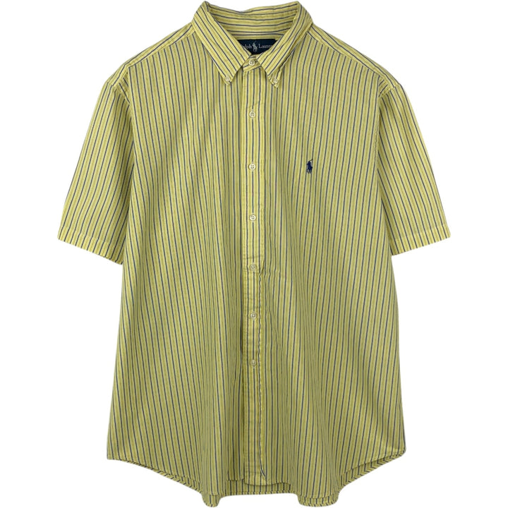 Ralph Lauren Classic Fit Short Sleeve Button Down Striped Shirt Men's XL cotton lemon yellow Vintage Second Hand