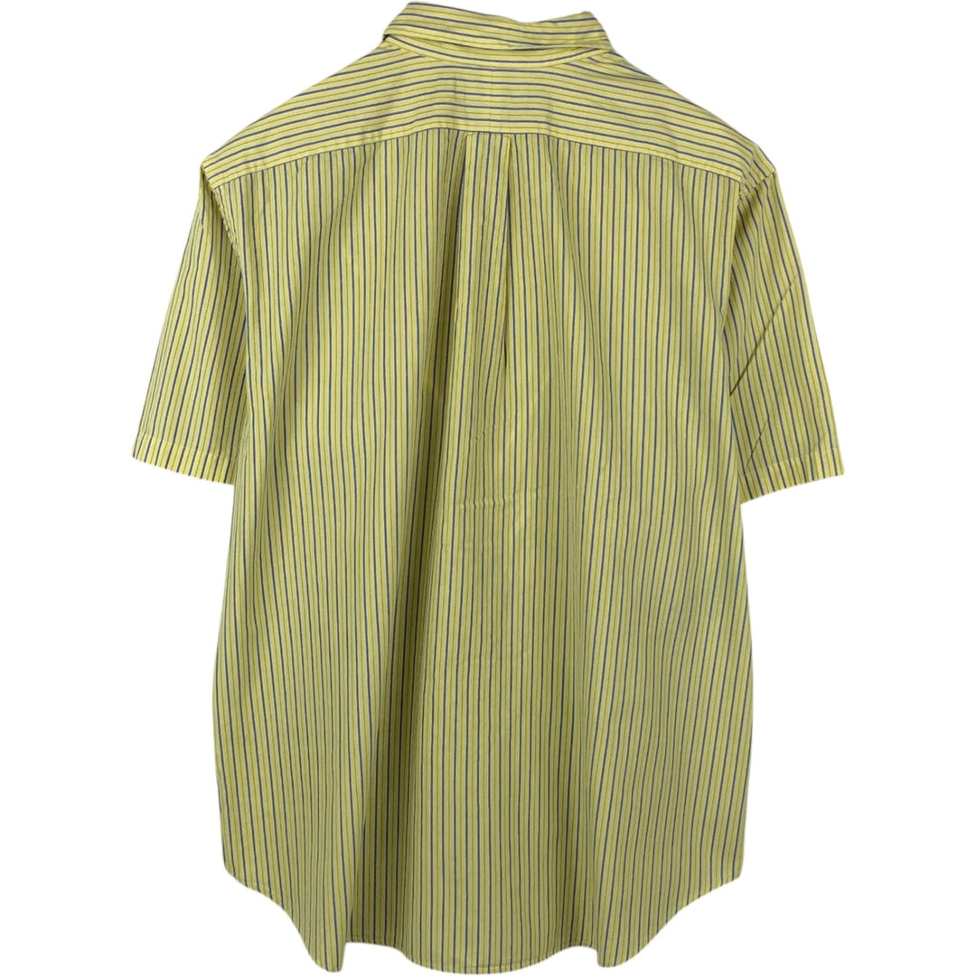 Ralph Lauren Classic Fit Short Sleeve Button Down Striped Shirt Men's XL cotton lemon yellow Vintage Second Hand