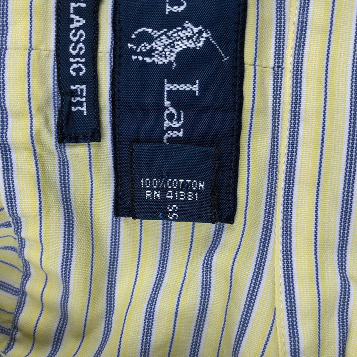 Ralph Lauren Classic Fit Short Sleeve Button Down Striped Shirt Men's XL cotton lemon yellow Vintage Second Hand