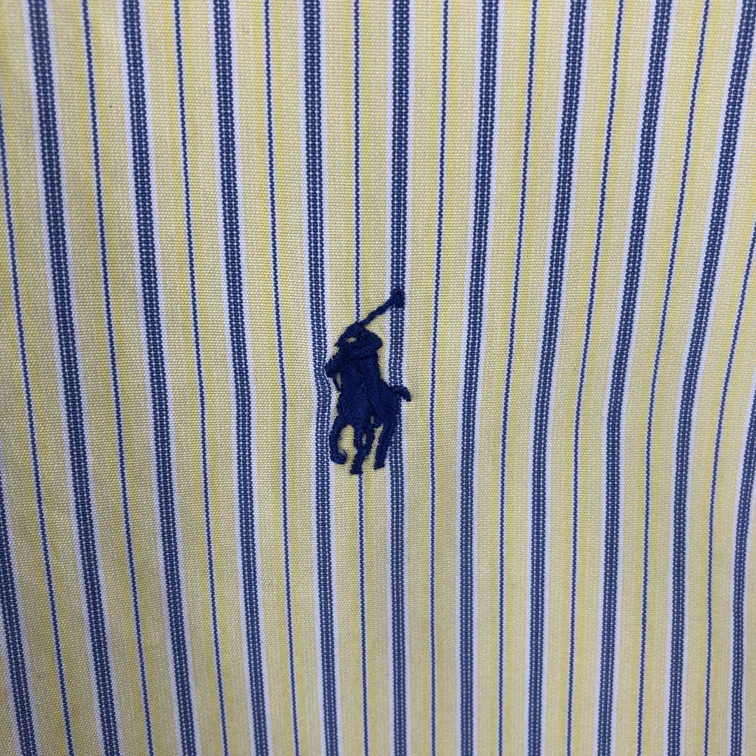 Ralph Lauren Classic Fit Short Sleeve Button Down Striped Shirt Men's XL cotton lemon yellow Vintage Second Hand