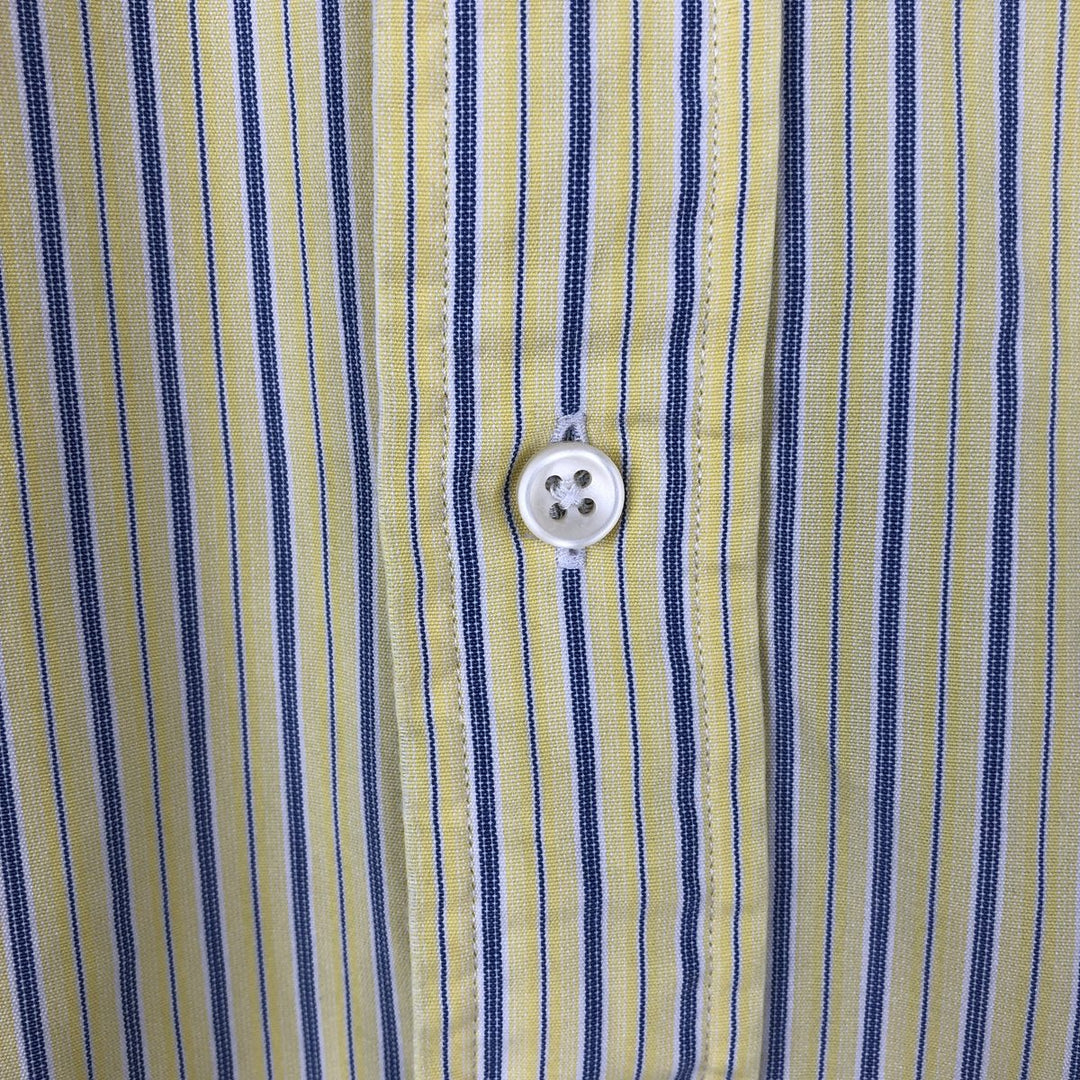 Ralph Lauren Classic Fit Short Sleeve Button Down Striped Shirt Men's XL cotton lemon yellow Vintage Second Hand