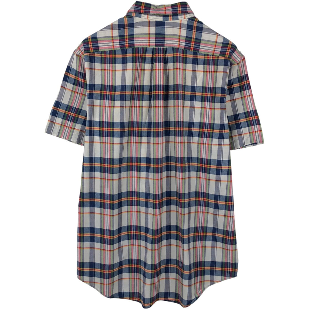 Ralph Lauren Madras Check Short Sleeve Button-Down Check Shirt, Men's Size L cotton navy blue type Vintage Second Hand
