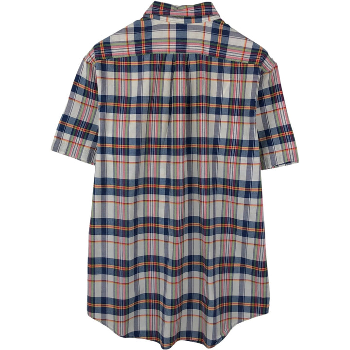 Ralph Lauren Madras Check Short Sleeve Button-Down Check Shirt, Men's Size L cotton navy blue type Vintage Second Hand