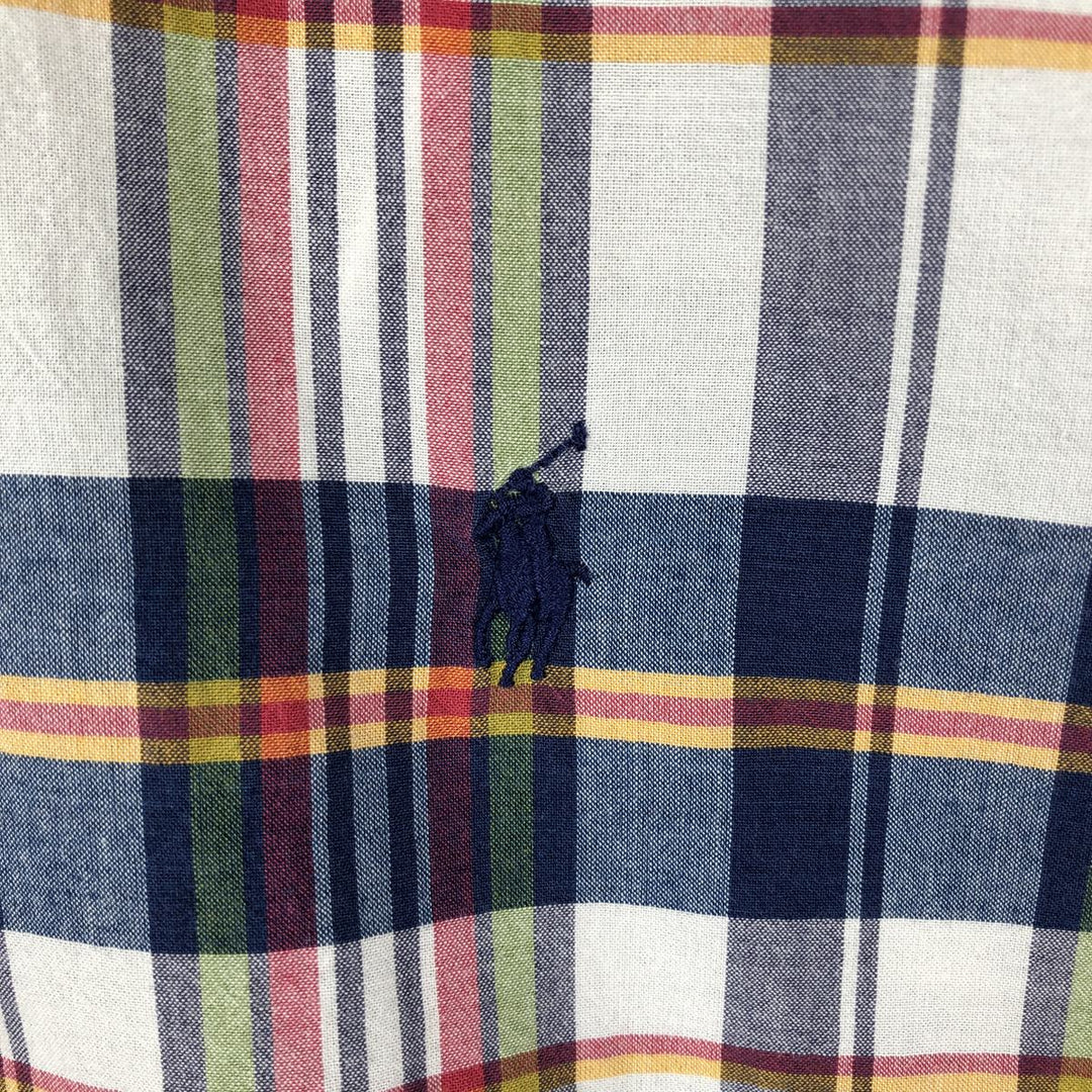 Ralph Lauren Madras Check Short Sleeve Button-Down Check Shirt, Men's Size L cotton navy blue type Vintage Second Hand