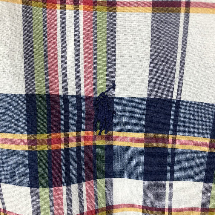 Ralph Lauren Madras Check Short Sleeve Button-Down Check Shirt, Men's Size L cotton navy blue type Vintage Second Hand