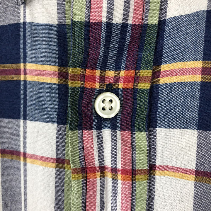 Ralph Lauren Madras Check Short Sleeve Button-Down Check Shirt, Men's Size L cotton navy blue type Vintage Second Hand
