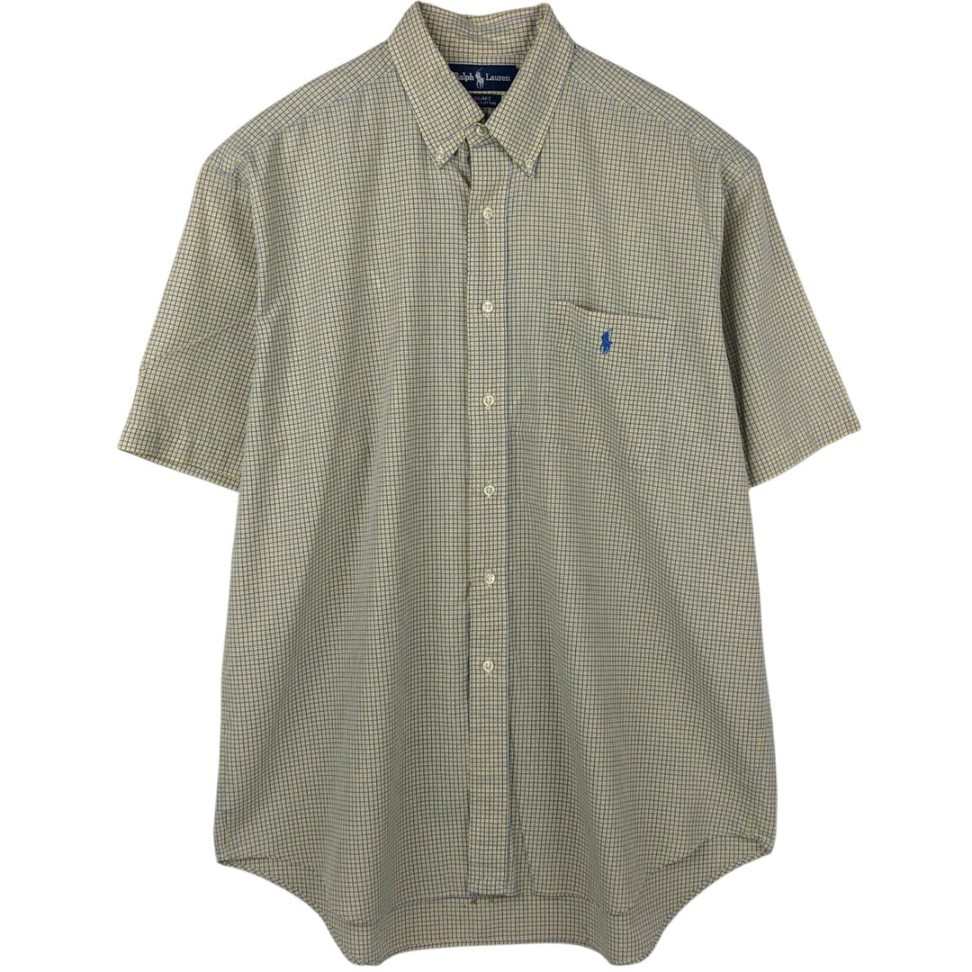 Ralph Lauren BLAKE short sleeve button down check shirt, men's size L cotton lemon yellow Vintage Second Hand
