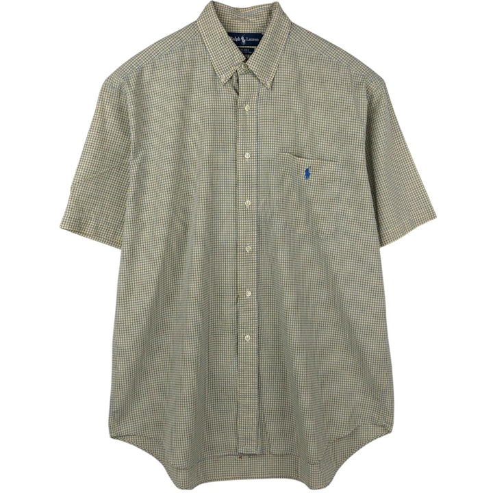 Ralph Lauren BLAKE short sleeve button down check shirt, men's size L cotton lemon yellow Vintage Second Hand
