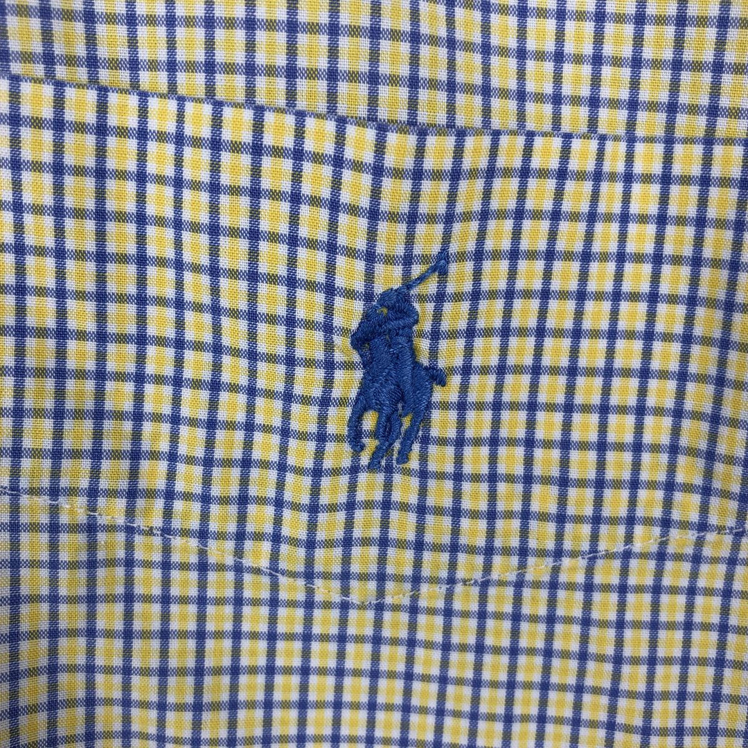 Ralph Lauren BLAKE short sleeve button down check shirt, men's size L cotton lemon yellow Vintage Second Hand