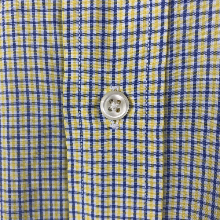 Ralph Lauren BLAKE short sleeve button down check shirt, men's size L cotton lemon yellow Vintage Second Hand