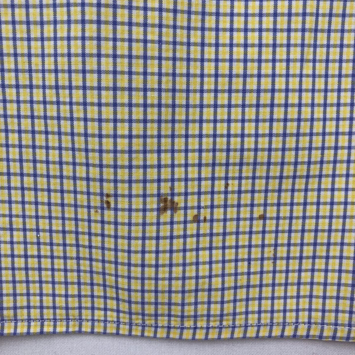 Ralph Lauren BLAKE short sleeve button down check shirt, men's size L cotton lemon yellow Vintage Second Hand