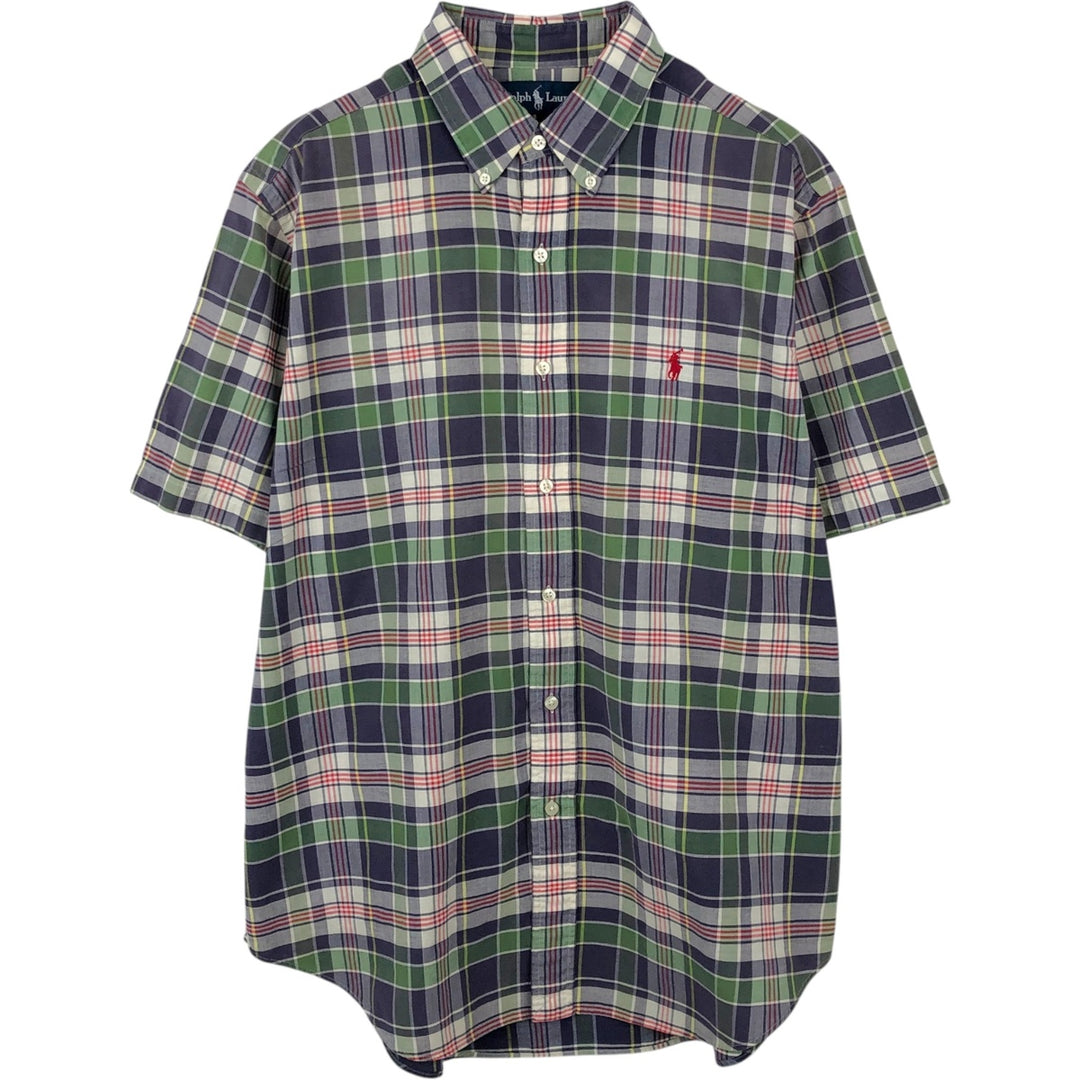 Ralph Lauren Classic Fit Short Sleeve Button Down Check Shirt Men's Size L cotton green type Vintage Second Hand
