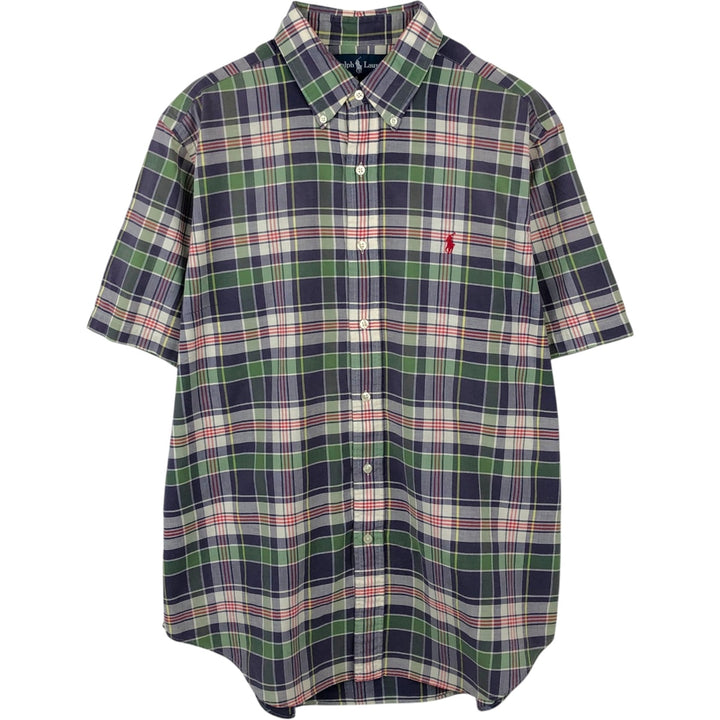 Ralph Lauren Classic Fit Short Sleeve Button Down Check Shirt Men's Size L cotton green type Vintage Second Hand