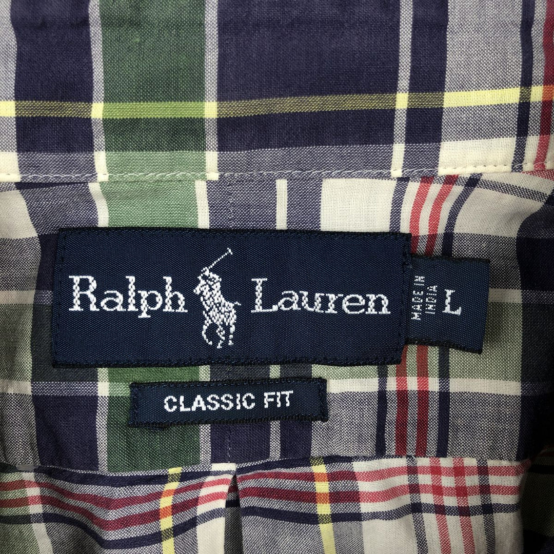 Ralph Lauren Classic Fit Short Sleeve Button Down Check Shirt Men's Size L cotton green type Vintage Second Hand