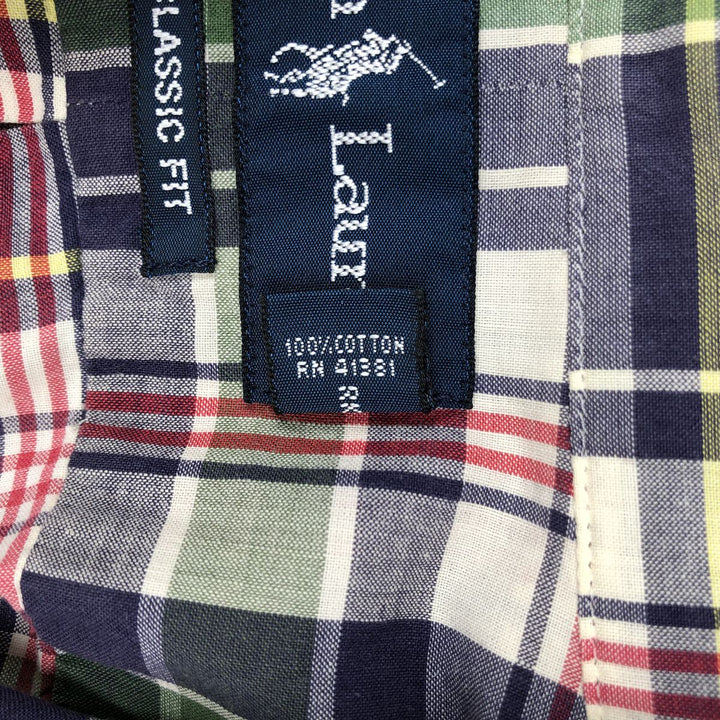 Ralph Lauren Classic Fit Short Sleeve Button Down Check Shirt Men's Size L cotton green type Vintage Second Hand