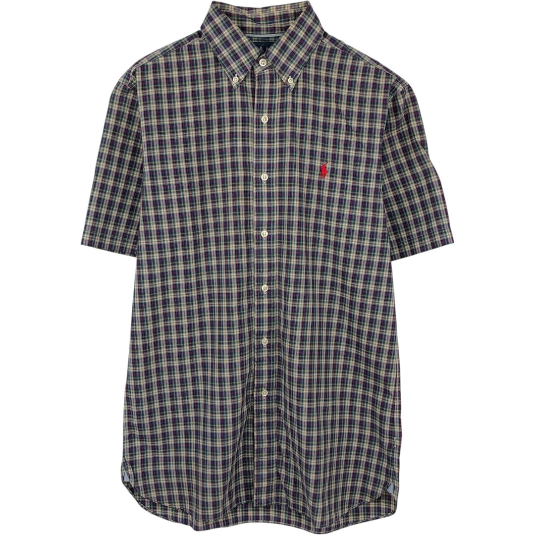 Ralph Lauren CLASSIC FIT short-sleeved button-down check shirt, men's size S (approx.) cotton navy blue type Vintage Second Hand