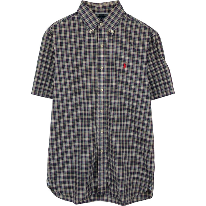 Ralph Lauren CLASSIC FIT short-sleeved button-down check shirt, men's size S (approx.) cotton navy blue type Vintage Second Hand