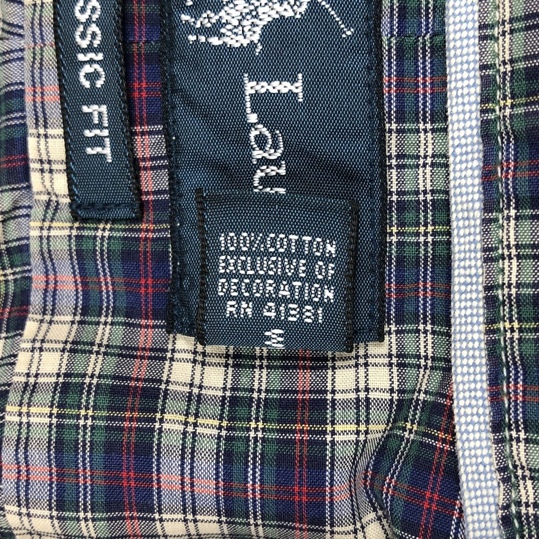 Ralph Lauren CLASSIC FIT short-sleeved button-down check shirt, men's size S (approx.) cotton navy blue type Vintage Second Hand